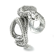 Snake Alloy Open Cuff Rings, Lead Free & Cadmium Free, Antique Silver, 19mm, Inner Diameter: Adjustable(RJEW-K275-57AS)