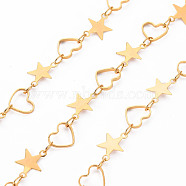 Handmade Brass Link Chains, Soldered, with Spool, Star with Heart, Real 18K Gold Plated, 3.7x2.3x0.5mm, about 16.4 Feet(5m)/roll(CHC-S012-081)