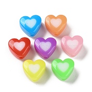 Two Tone Opaque Acrylic Beads, Imitation Jelly, Heart, Mixed Color, 15x17x11mm, Hole: 2.2mm(X-SACR-I005-05A)