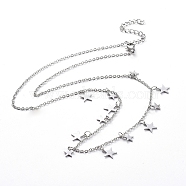 304 Stainless Steel Pendant Bib Necklaces, with Cable Chains and Lobster Claw Clasps, Star, Stainless Steel Color, 17.71 inch(45cm), 1.5mm(X-NJEW-G334-06P)