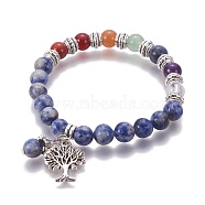 Chakra Jewelry, Natural Blue Spot Jasper Bracelets, with Metal Tree Pendants, 50mm(BJEW-I273-A03)