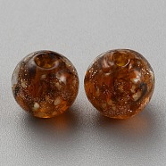 Luminous Handmade Gold Sand Lampwork Beads, Round, Chocolate, 10mm, Hole: 1.6mm(FIND-TAC0005-35C-02)