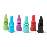 Silicone Wine Bottle Stoppers Sets, with Stainless Steel Findings inside, Cone, Mixed Color, 64x25mm, 6pcs/set(FIND-B001-01)