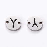 201 Stainless Steel Links, Laser Cut, Flat Round with Letter, Letter.Y, 6x6x1mm, Hole: 0.8mm(X-STAS-R112-01Y)