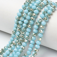 Electroplate Opaque Solid Color Glass Beads Strands, Half Plated, Rainbow Plated, Faceted, Rondelle, Dark Turquoise, 8x6mm, Hole: 1mm, about 65~68pcs/strand, 15.7~16.1 inch(40~41cm)(EGLA-A034-P8mm-K12)