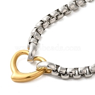 202 Stainless Steel Box Chain Necklaces, 304 Stainless Steel Heart Pendant Necklaces, Golden & Stainless Steel Color, 21.05 inch(53.47cm)(STAS-A100-18G)