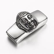 304 Stainless Steel Slide Charms, Rectangle with Buddha, Antique Silver, 41.5x24x16mm, Hole: 6.5x13mm(STAS-D166-64AS)