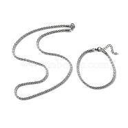 304 Stainless Steel Link Chain Bracelets & Necklaces, Jewelry Set for Men Women, Stainless Steel Color, 17-3/4 inch(45cm), 6-3/4 inch(17.3cm), 2pcs/set(SJEW-F220-01B-P)