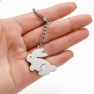 201 Stainless Steel Rabbit Pendant Keychain, for Car Backpack Pendant Gift, Stainless Steel Color, 2.4x3cm(PW-WG41659-01)