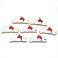 Alloy Enamel Pendants, Cadmium Free & Lead Free, Bear, Light Gold, White, 19x35x1.5mm, Hole: 2mm(X-ENAM-T011-36KC-RS)