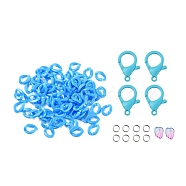 DIY Masks/Glass Chains Making Kits, 8Pcs 304 Stainless Steel Jump Rings, 80Pcs Acrylic Linking Rings, Leaf Glass Charms and Plastic Lobster Claw Clasps, Dodger Blue, 13.5x10.5x3.5mm, Hole: 1.2mm, 94Pcs/bag(DIY-YW0002-74A)