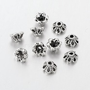 Antique Silver Flower Bead Caps, Tibetan Silver, Cadmium Free & Lead Free, about 6.5mm in diameter, Hole: 1mm(X-AA296)