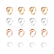 DIY Ring Making, with Adjustable 304 Stainless Steel Finger Rings Components and Transparent Glass Cabochons, Flat Round, Golden & Rose Gold & Stainless Steel Color, Size: 7, 17mm, 12pcs/box(DIY-UN0001-36)