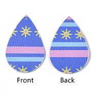 PU Leather Big Pendants, Easter Theme, teardrop, with Sun Pattern, Royal Blue, 55x35x2mm, Hole: 2mm(X-FIND-T058-A10)