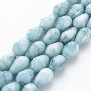 Opaque Baking Painted Crackle Glass Beads Strands, Teardrop, Faceted, Pale Turquoise, 10.5~12x8mm, Hole: 1.5mm, about 33~34pcs/strand, 15.24 inch~15.59 inch(38.7cm~39.6cm)(EGLA-T008-17C)