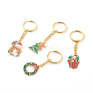Christmas Theme Alloy Enamel Keychain, with Iron Split Key Rings, Mixed Color, Mixed Shapes, Golden, 7.7~8.3cm(KEYC-JKC00240)