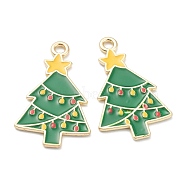 Alloy Enamel Pendants, for Christmas, Light Gold Plated, Christmas Tree, Green, 26.5x16x1mm, Hole: 1mm(ENAM-J649-34LG-A)