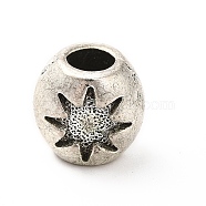 Tibetan Style Alloy European Beads, Large Hole Beads, Rondelle with Sun, Antique Silver, 10x11x9mm, Hole: 4.6mm, about 166pcs/500g(PALLOY-P293-128AS)