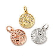 Flat Round with Swan Pattern Brass Micro Pave Clear Cubic Zirconia Charms, with Jump Rings, Cadmium Free & Lead Free, Mixed Color, 13x10.5x1.4mm, Hole: 3mm(KK-G425-22)