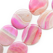 Natural Agate Beads Strand, Dyed, Oval, Pearl Pink, 39~40x32.5~33x6.5~7mm, Hole: 2.5mm, about 10pcs/strand, 16.3 inch(G-S236-03)