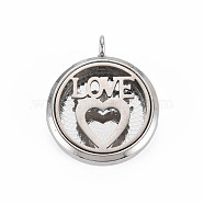 Alloy Diffuser Locket Pendants, with Stainless Steel Cover and Magnet, Magnetic, Cadmium Free & Nickel Free & Lead Free, Flat Round with Love Heart, Platinum, 36x30x6.5mm, Hole: 3.5mm, Inner Diameter: 23mm(PALLOY-N171-05)