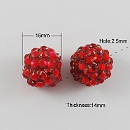 16MM Red Bling Chunky Resin Rhinestone Ball Beads, 16x14mm, Hole: 2.5mm(X-RESI-S260-16mm-S3)