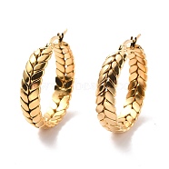 Vacuum Plating 201 Stainless Steel Leaf Wrap Hoop Earrings with 304 Stainless Steel Pin for Women, Golden, 33.5x30x7mm, Pin: 0.7mm(EJEW-F280-26A-G)