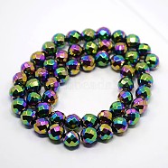 Grade A Electroplate Magnetic  Synthetic Hematite Beads Strands, Faceted Round, Multi-color Plated, 8mm, Hole: 1mm, about 52pcs/strand, 15.7 inch(G-O004A-09)