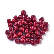 Dyed Natural Wood Beads, Round, Lead Free, Dark Red, 8x7mm, Hole: 3mm, about 6000pcs/1000g(WOOD-Q006-8mm-08-LF)