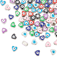80Pcs 8 Colors CCB Plastic Beads, with Enamel, Platinum, Heart with Evil Eye, Mixed Color, 8x8x6mm, Hole: 2mm, 10pcs/color(FIND-DC0001-40)
