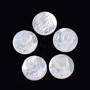 Natural White Shell Cabochons, Flat Round with Girl, 15.5~16x2.5~3mm(SSHEL-D083-08)