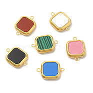 Vacuum Plating 304 Stainless Steel Connector Charms, Square Links, with Acrylic & Shell & Synthetic Malachite, Golden, 12x17x3mm, Hole: 1.5mm(STAS-A079-07G)