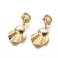 Natural Pearl Dangle Stud Earrings, with Brass Findings and Plastic Ear Nuts, Golden, 53~54mm, Pin: 0.8mm(EJEW-F218-05G)