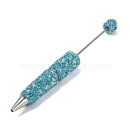 Iron Beadable Pen, Ball-Point Pen, with Polymer Clay Rhinestone, for DIY Personalized Pen with Jewelry Beads, Blue Zircon, 145x15mm(AJEW-K049-02E)