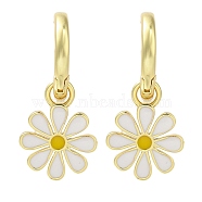 Rack Plating Flower Brass Hoop Earrings, with Enamel, Long-Lasting Plated, Lead Free & Cadmium Free, Real 18K Gold Plated, White, 25x11.5mm(EJEW-H016-27G-01)