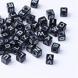 Craft Acrylic Horizontal Hole Letter Beads, Cube, Black, 6.5~7x6.5~7x6.5~7mm, Hole: 3.5mm, about 2000pcs/500g(SACR-S201-12-7x7)