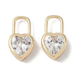 Brass Micro Pave Clear Cubic Zirconia Pendants, Heart, Real 18K Gold Plated, 17.5x9.5x5mm, Hole: 5~6.5mm(KK-S367-08)