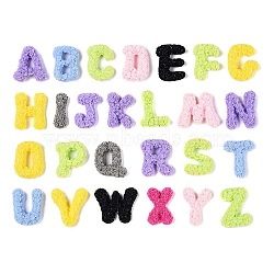 26Pcs 26 Styles Opaque Resin 26 Letter Cabochons, Rose Flower Letter A~Z, Mixed Color, 26.5~29x10.5~26x6.5~7mm, 1pc/style(RESI-H145-01)