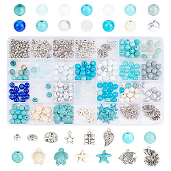 Elite DIY Ocean Theme Jewelry Making Kit, Including Natural & Synthetic Mixed Stone & Glass & Alloy & Brass Beads & Pendants, Tortoise& Tube & Leaf & Starfish & Shell Shape, Mixed Color, 447Pcs/box(DGLA-PH0001-15)