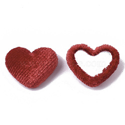 Velvet Cloth Fabric Covered Cabochons, with Aluminum Bottom, Heart, Red, 14~15x16~17x6~7mm(X-WOVE-S084-14I)