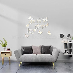 Custom Acrylic Wall Stickers, for Home Living Room Bedroom Decoration, Rectangle with Word & Butterfly Pattern, Silver, 430x480mm(DIY-WH0249-025)