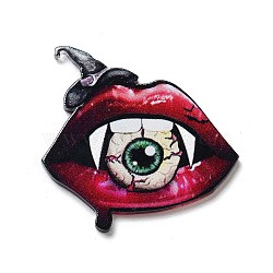 Halloween Theme Opaque Printed Acrylic Pendants, Lip, 41x40.5x2.5mm, Hole: 1.5mm(SACR-Z005-01D)