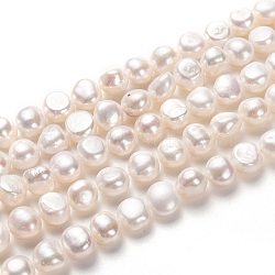 Natural Cultured Freshwater Pearl Beads Strands, Two Sides Polished, White, 9~10x10mm, Hole: 0.8mm, about 37pcs/strand, 13.78 inch(35cm)(PEAR-L033-49-01A)