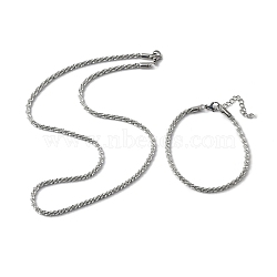 304 Stainless Steel Link Chain Bracelets & Necklaces, Jewelry Set for Men Women, Stainless Steel Color, 17-3/4 inch(45cm), 6-3/4 inch(17.3cm), 2pcs/set(SJEW-F220-01B-P)