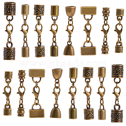 32Pcs 8 Styles Alloy Cord Ends, with Lobster Claw Clasps, Mixed Shapes, Antique Bronze, 35~47mm, 4pcs/style(HJEW-SC0003-09)