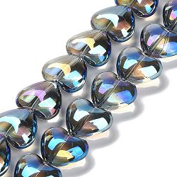Electroplate UV Plating Glass Beads Strands, Iridescent, Heart, Light Steel Blue, 12.2x15x8mm, Hole: 1mm, about 50pcs/strand, 23.62''(60cm)(EGLA-B008-01A-FR03)