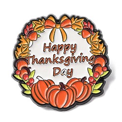 Thanksgiving Day Enamel Pins, Alloy Lapel Pin Backs for Backpack Clothes, Flat Round, Pumpkin, 30x31mm(JEWB-L025-02EB-02)