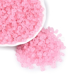 FGB Frosted Transparent Glass Seed Beads, Peanut, Round Hole, Dyed & Hearted, Hot Pink, 5.5~6.5x3.5~5x3~3.5mm, Hole: 1.2~1.5mm, about 4500pcs/pound(SEED-N013-06A-05)