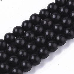 Undyed & Natural Ebony Wood Beads Strands, Waxed, Round, Black, 8x7.5mm, Hole: 1.6mm, about 106pcs/strand, 31.89 inch(X-WOOD-T024-034)
