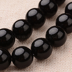 Polished Round Grade A Shell Pearl Bead Strands, Black, 6mm, Hole: 1mm, about 64pcs/strand, 15.7 inch(BSHE-M027-6mm-08)